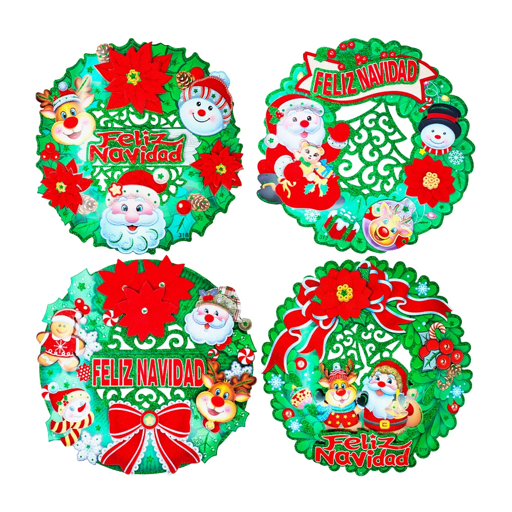 1pza Adorno navideño en forma de corona con efecto 3d y diamantina, 37cm / hs-456 / cm22999 / zxq02534