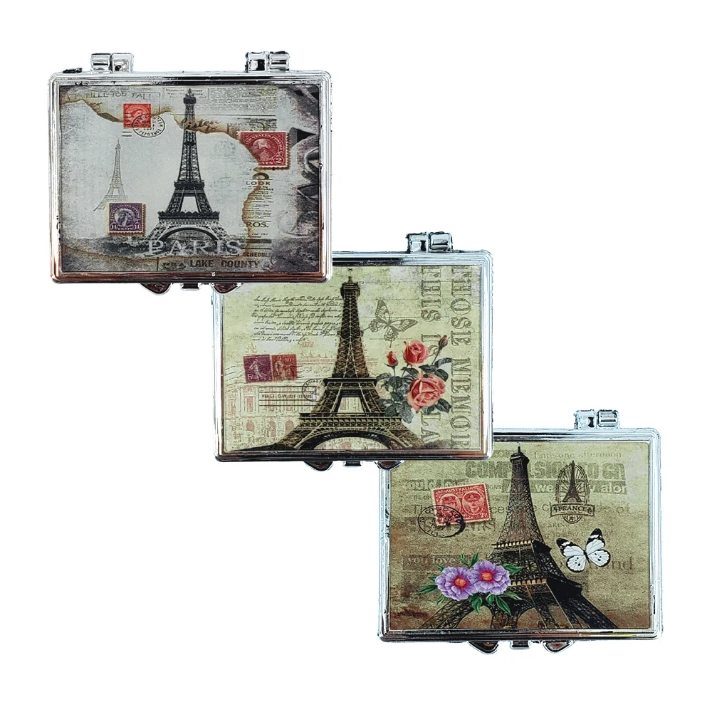 1pza Mini espejo doble rectangular de bolsillo con diseño torre eiffel, 7x5cm, variedad de modelos