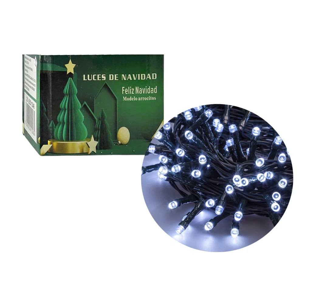 Serie de 300 luces led en tono frío con cable negro para decoración navideña, 15m / luces de navidad modelo arrocitos