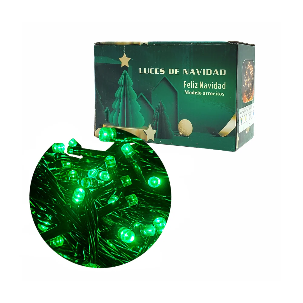 Serie de cable negro de 25m con 500 luces navideñas en modelo de arrocitos y en color verde / zy-led 1255