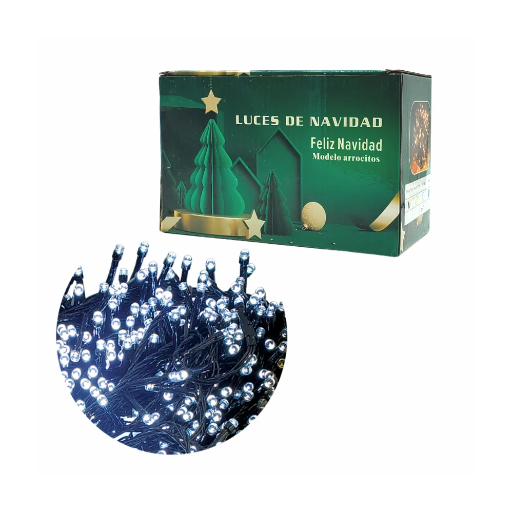 Serie de cable negro de 25m con 500 luces navideñas en modelo de arrocitos y en color blanco / zy-led 1258