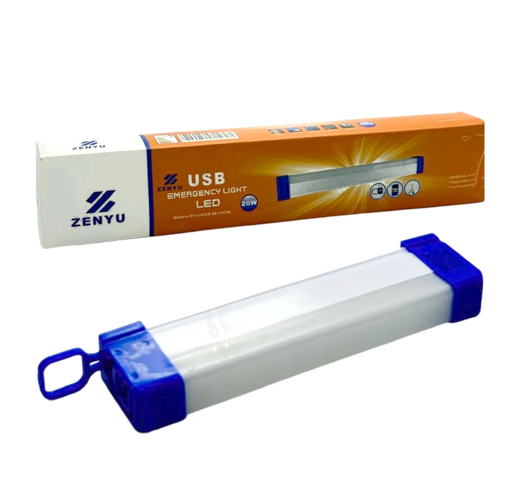 Lámpara led de emergencia recargable con luz fría + entrada tipo v8 y colgante 20w / zy-luces a9