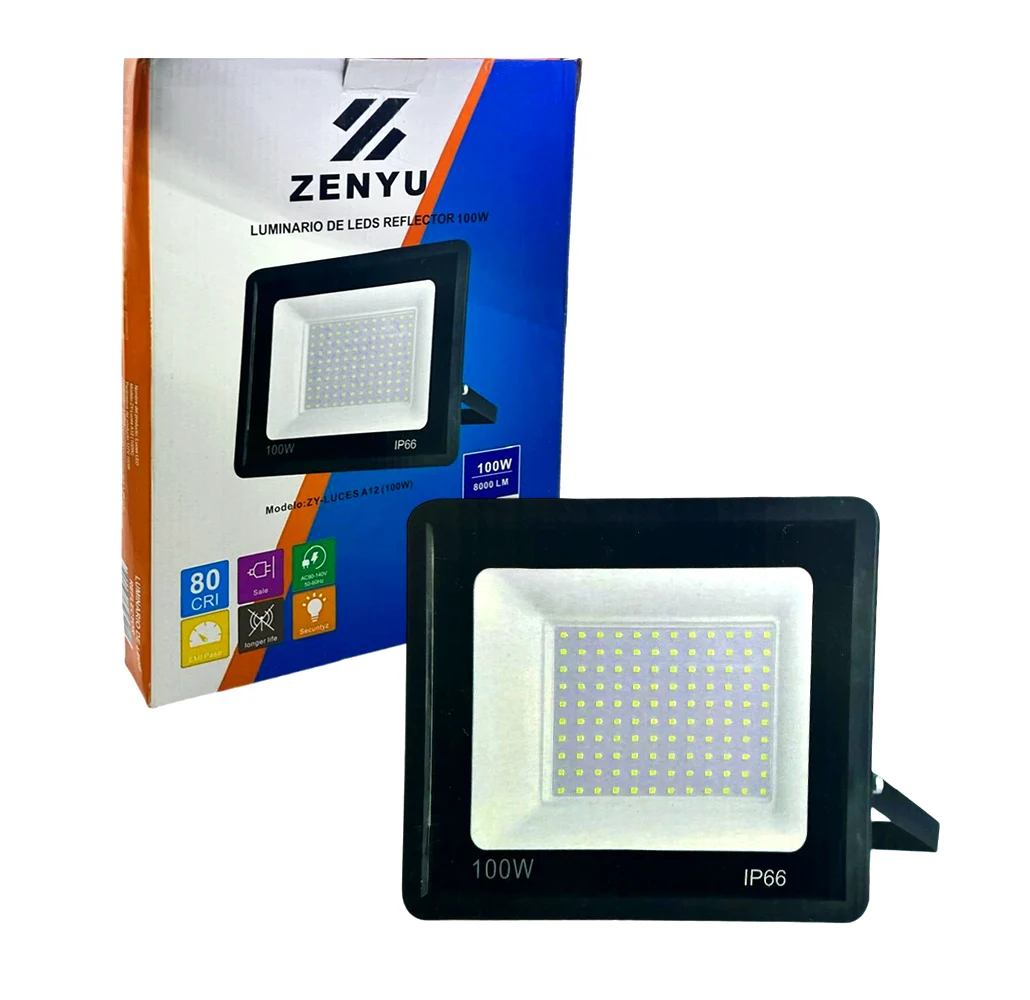 Lámpara reflector rectangular zenyu de 100w, 8000lm y 6500k / luminario de leds / zy-luces a12