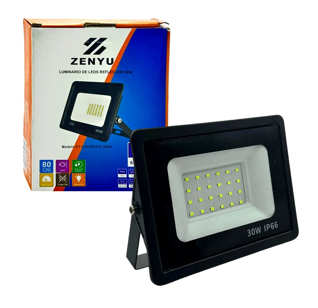 Lámpara reflector rectangular zenyu de 30w, 2400lm y 6500k / luminario de leds / zy-luces a12 30w
