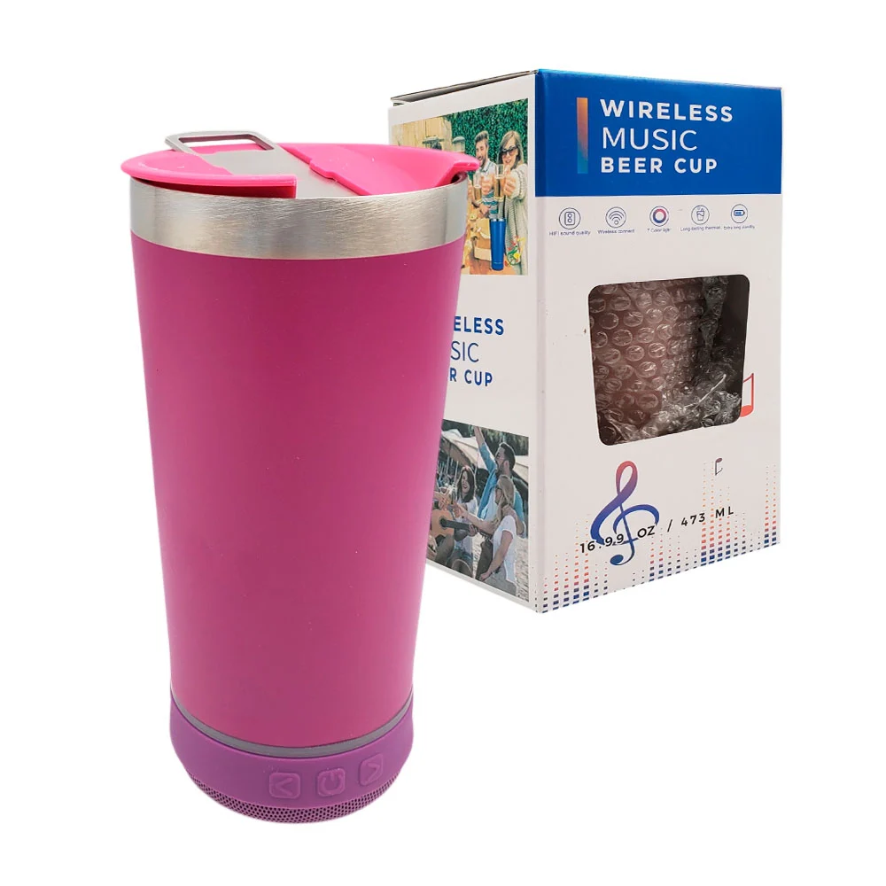 Vaso / termo metálico de acero inoxidable con bocina desmontable inalámbrica y capacidad de 473ml, variedad de colores / wireless music beer cup / zy-mhpjb500 / byx-16