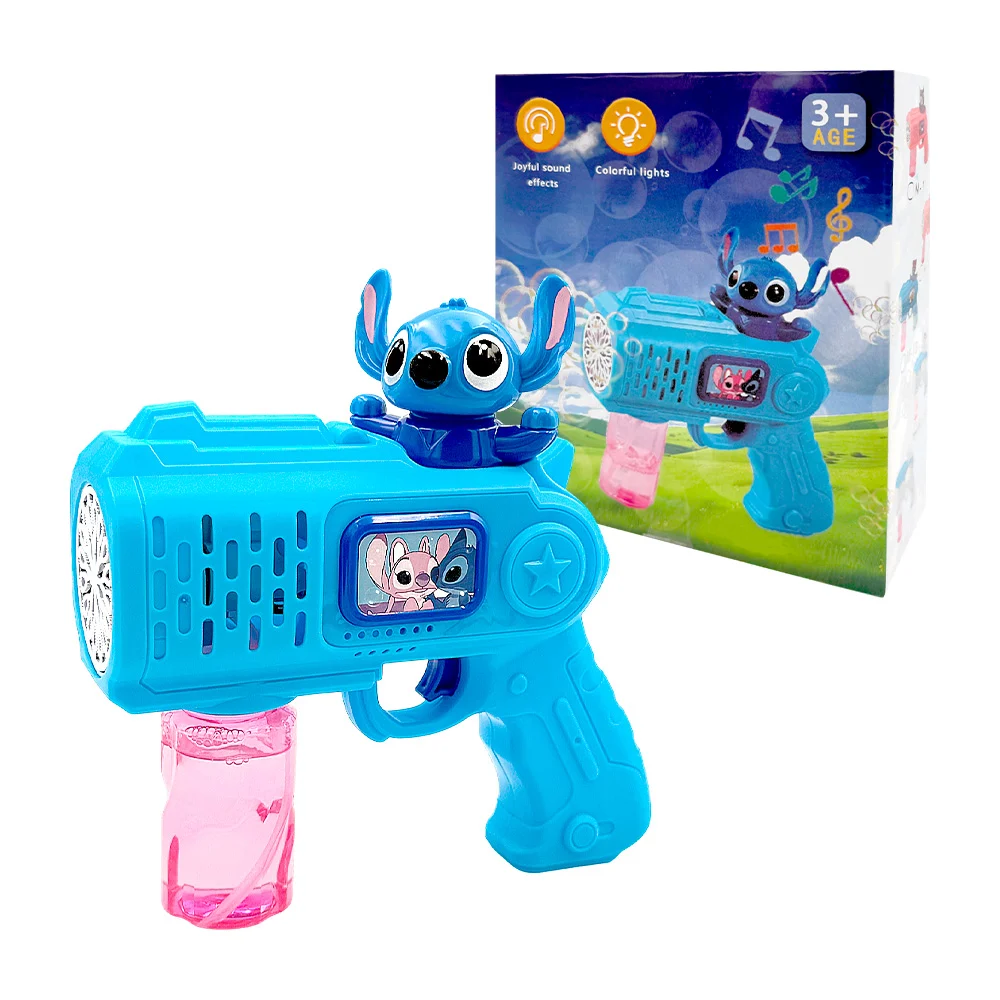 1pza Pistola de burbujas infantil, cuadrada, con stickers y figura de personajes animados, variedad de colores y diseños / fun bubble gum / m-14