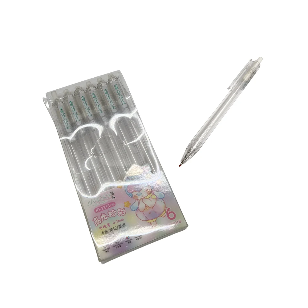 Paquete de 6 plumas / bolígrafos retráctiles jiandan tinta blanca con punta de 0.7mm diseño kawaii / jd-2215