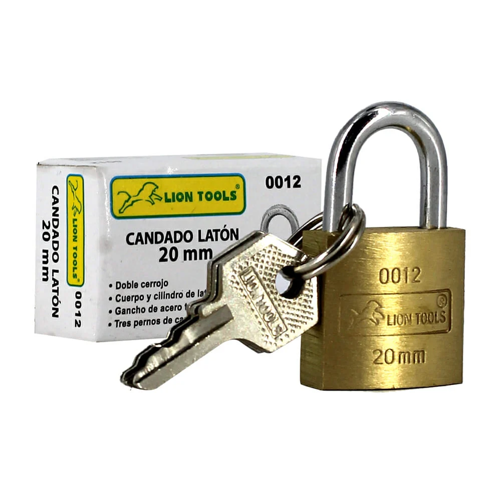 Candado lion tools de latón con juego de 3 llaves 20mm / 0012