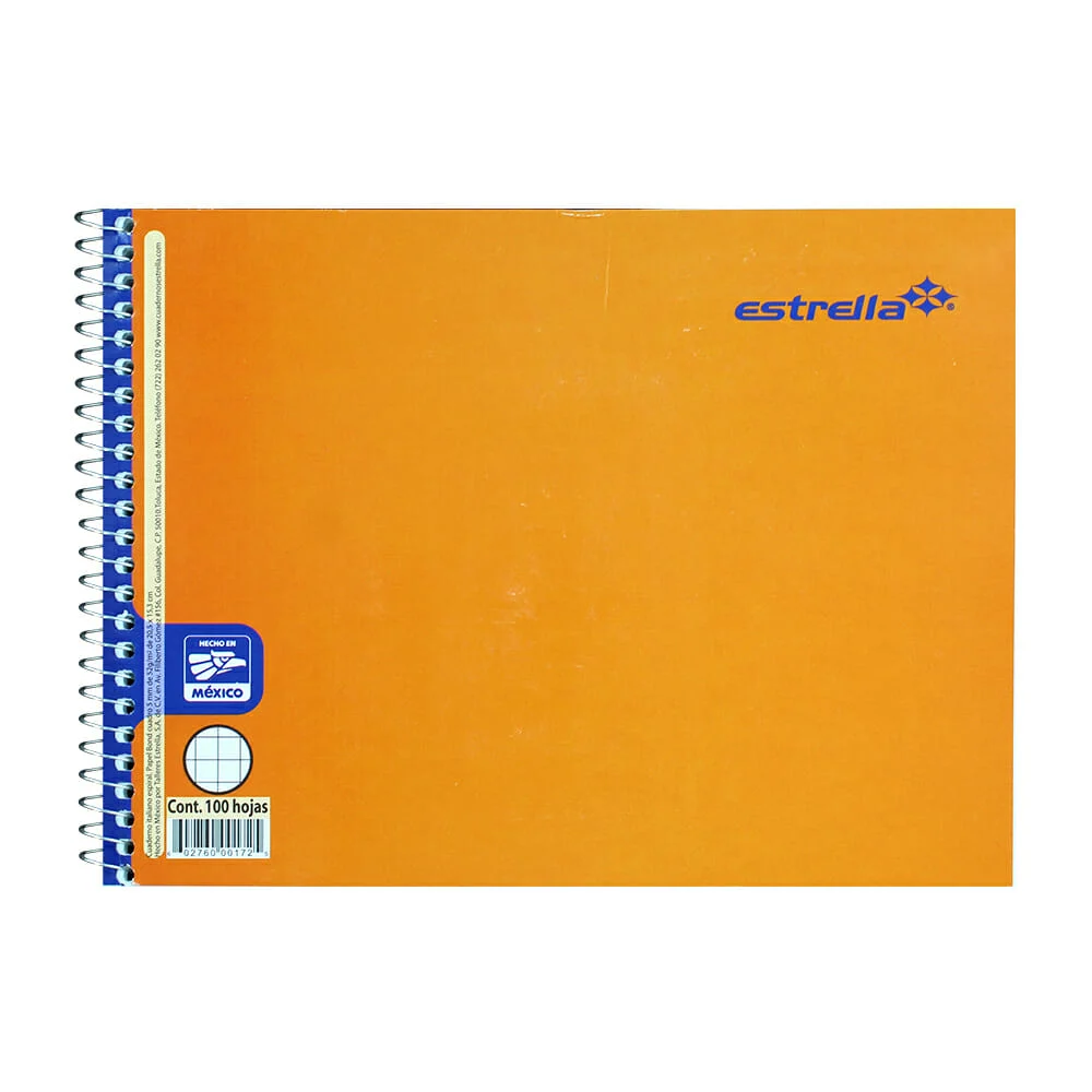 Cuaderno forma italiana estrella con espiral metálico y 100 hojas papel bond en cuadrícula pequeña 5mm, variedad de diseños / 001725