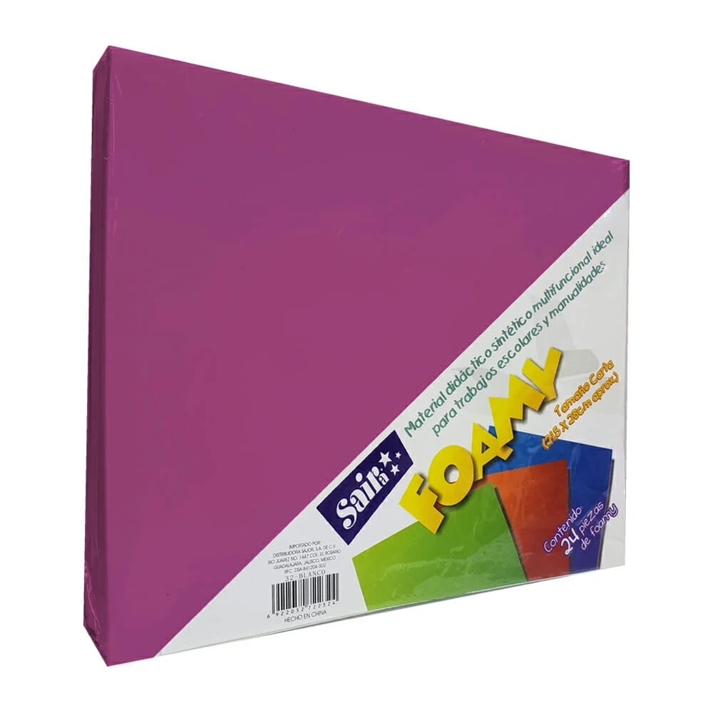 Paquete 24 pzas de foamy tamaño carta en color fucsia,21.5x28cm / 22065