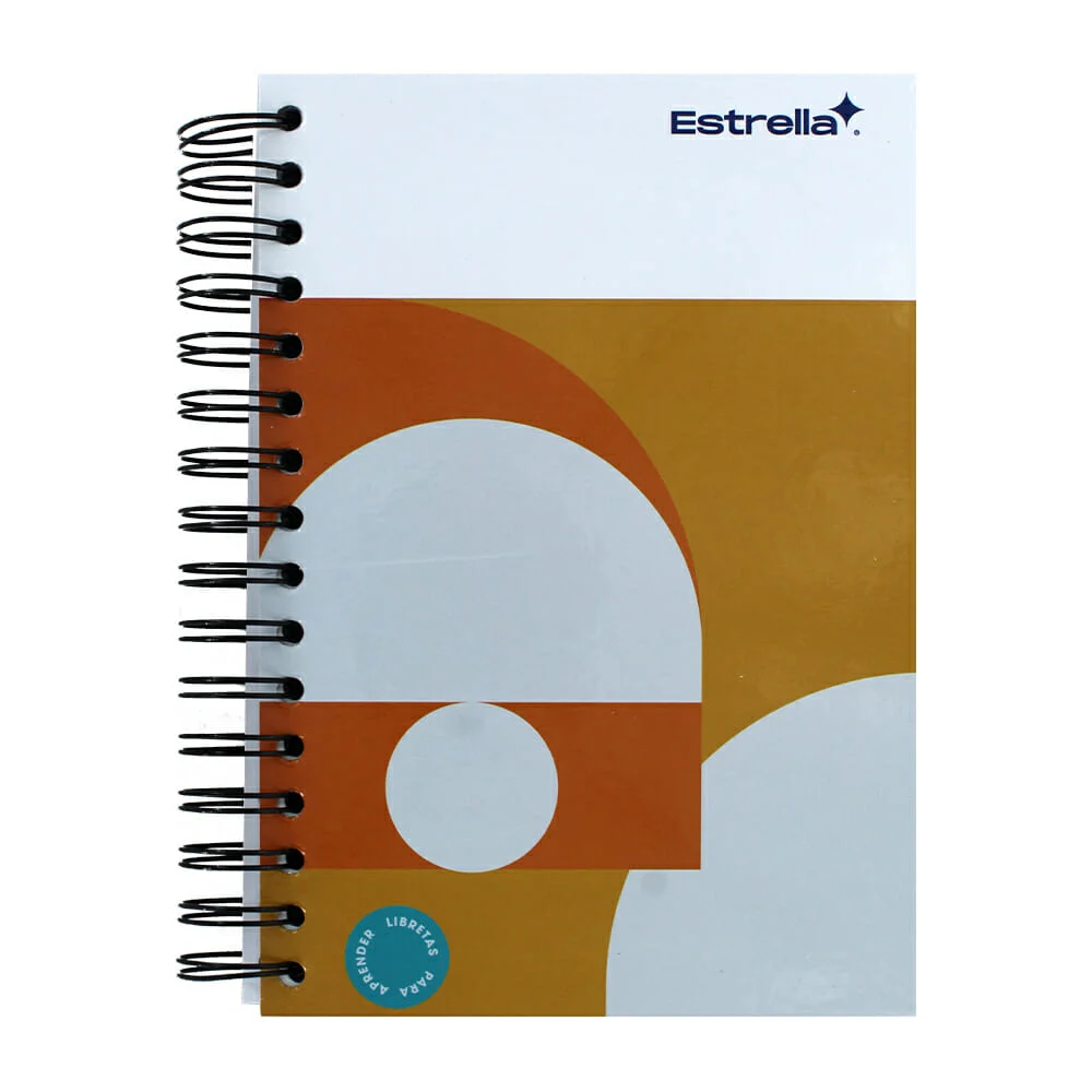 Cuaderno estrella con doble espiral metálico y 180 hojas papel bond en raya 14.8x20.9cm, variedad de diseños / 006225