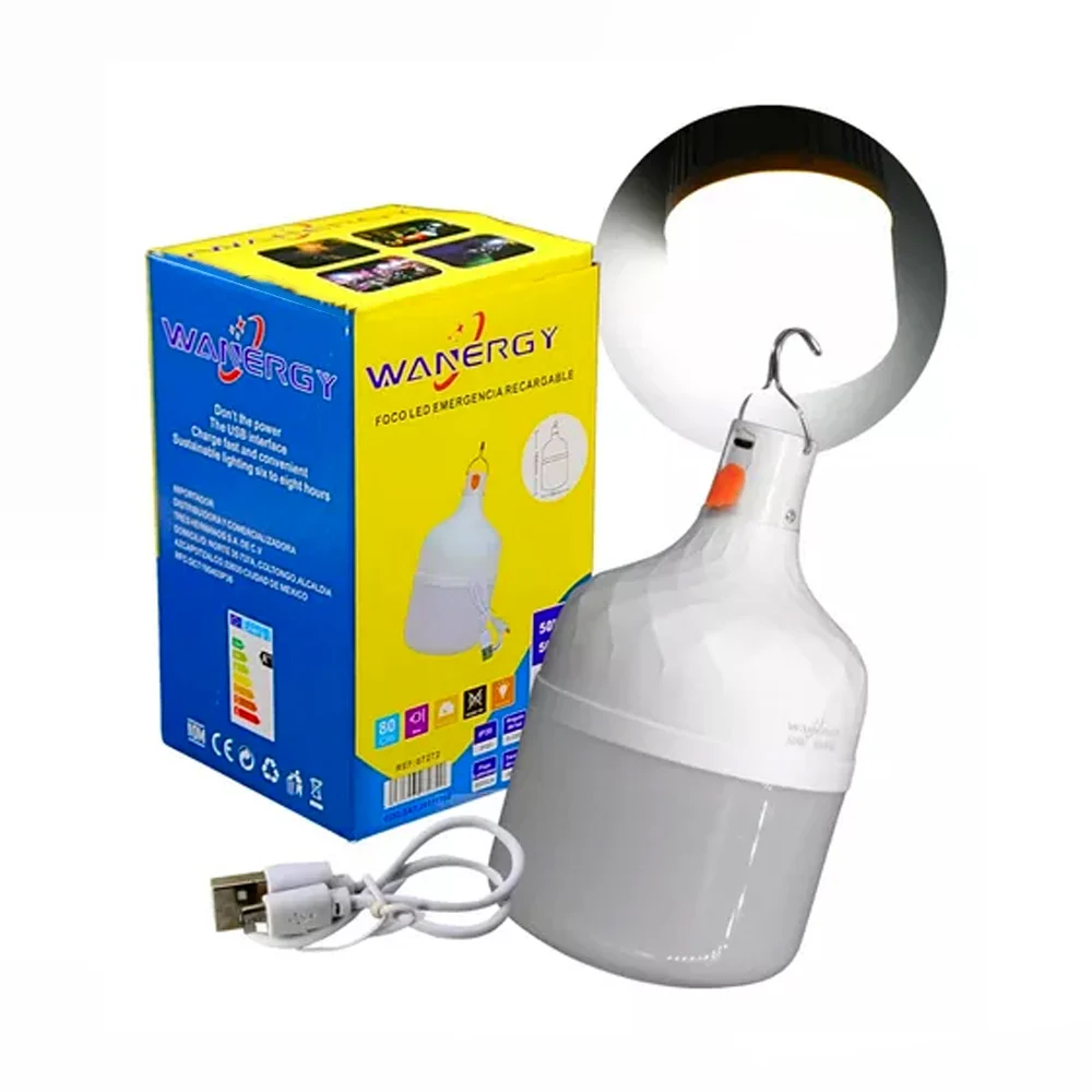 Foco recargable colgante luz led fría wanergy con luminosidad de 5000 lúmenes y consumo de 50 watts