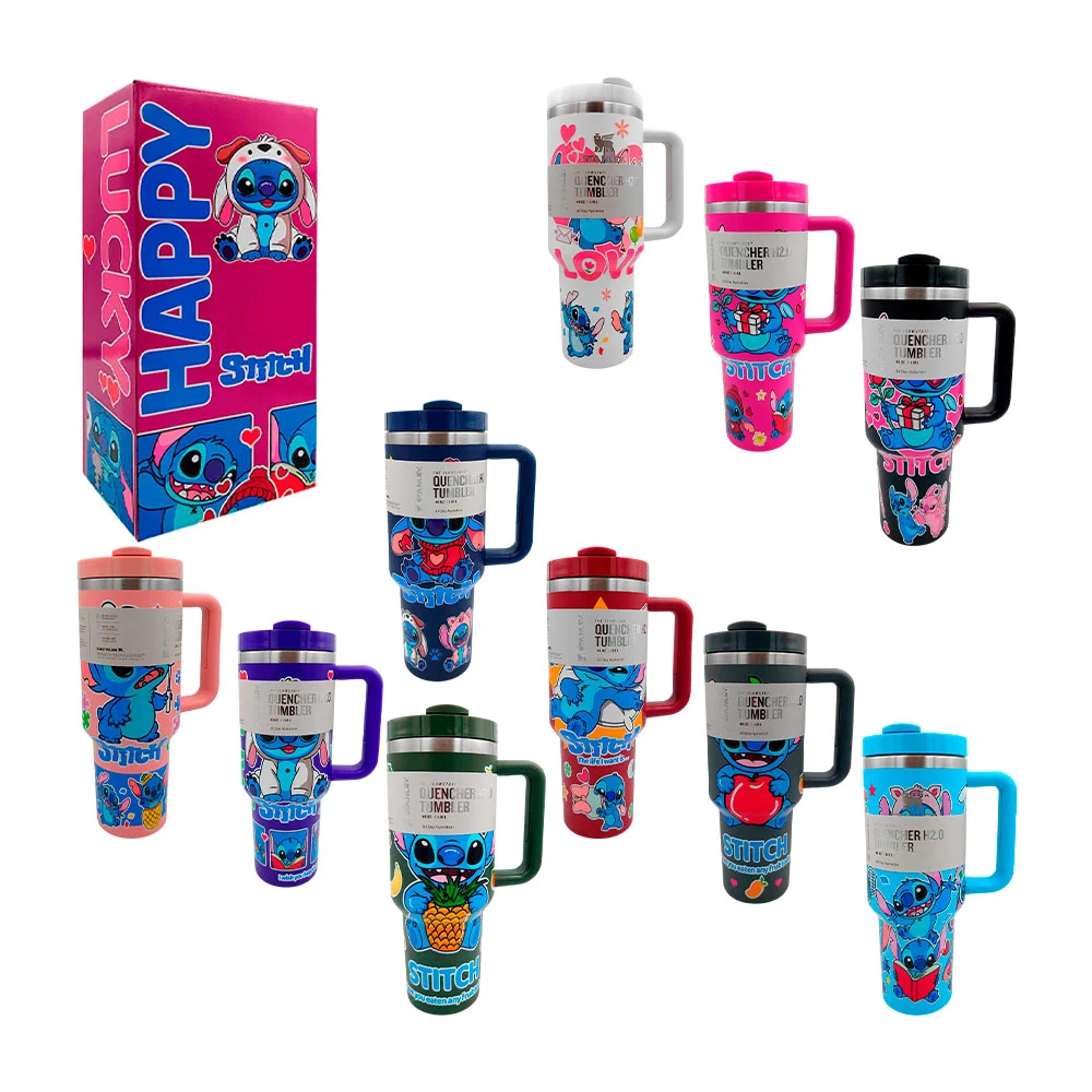 Vaso termo de 40oz con asa y estampado de personajes animados, variedad / 0808l
