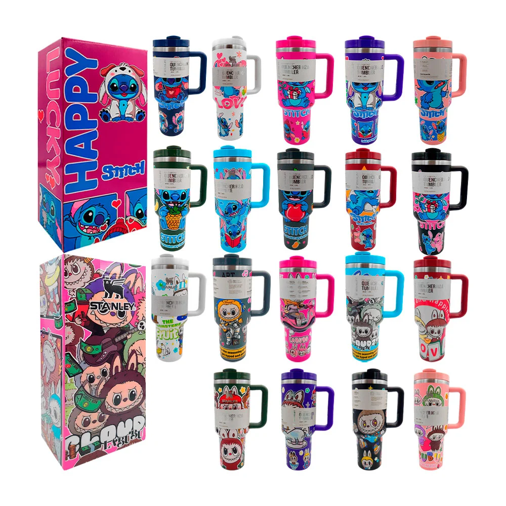 Vaso termo de 40oz con asa y estampado de personajes animados, variedad / 0808l