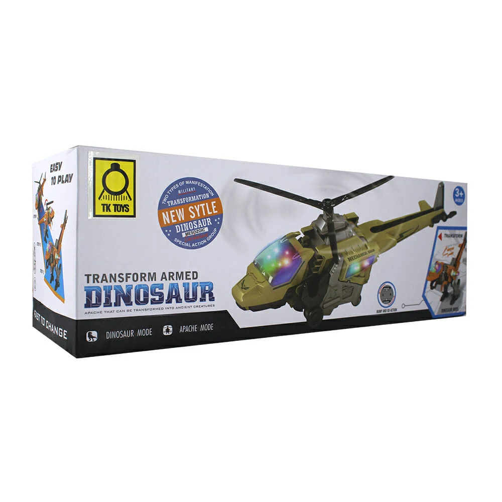Helicóptero 2 en 1 transformable a dinosaurio con luz y sonido, variedad de colores / 0815-3