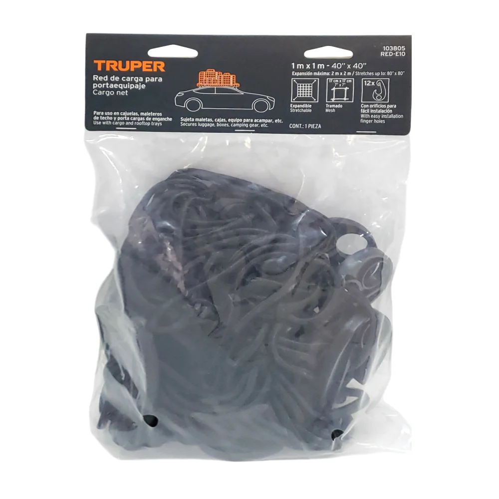 Red de carga para portaequipaje, 1x1m, expandible con orificios para instalación