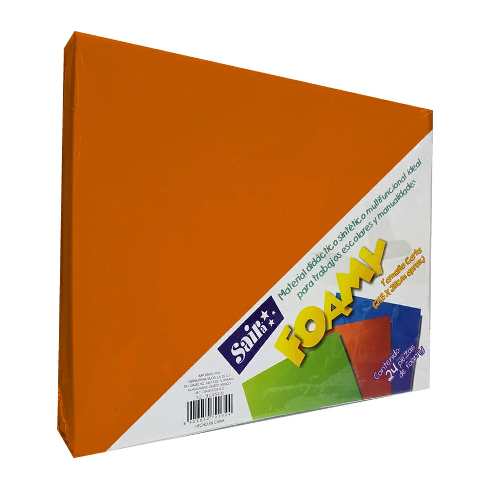 Paquete 24 pzas de foamy tamaño carta en color naranja, 21.5x28cm / 22119
