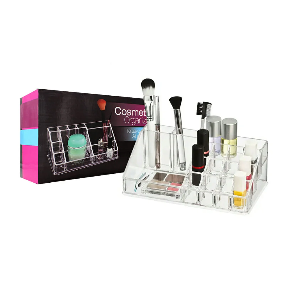 Organizador transparente de plástico con 16 compartimentos para cosméticos / 1107-2