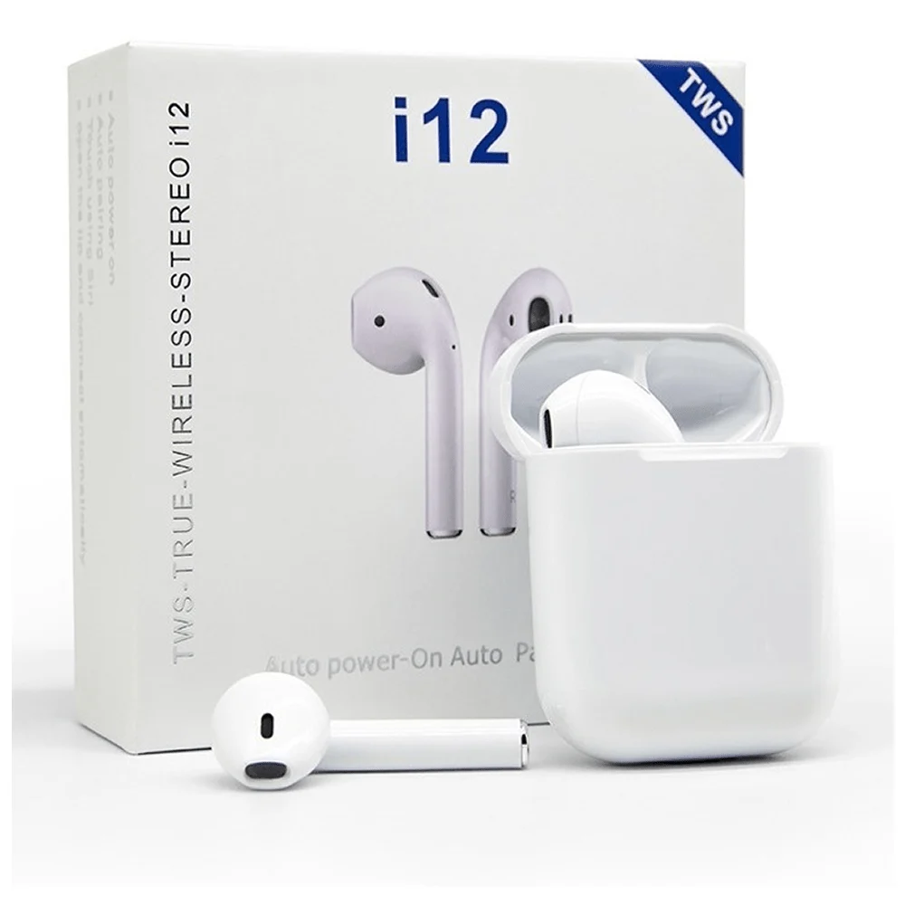 Audífonos blancos bluetooth i12 con est...