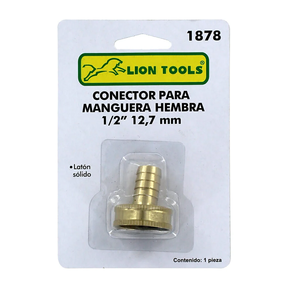 Conector adaptador hembra 1/2" lion tools de latón para manguera / 1878