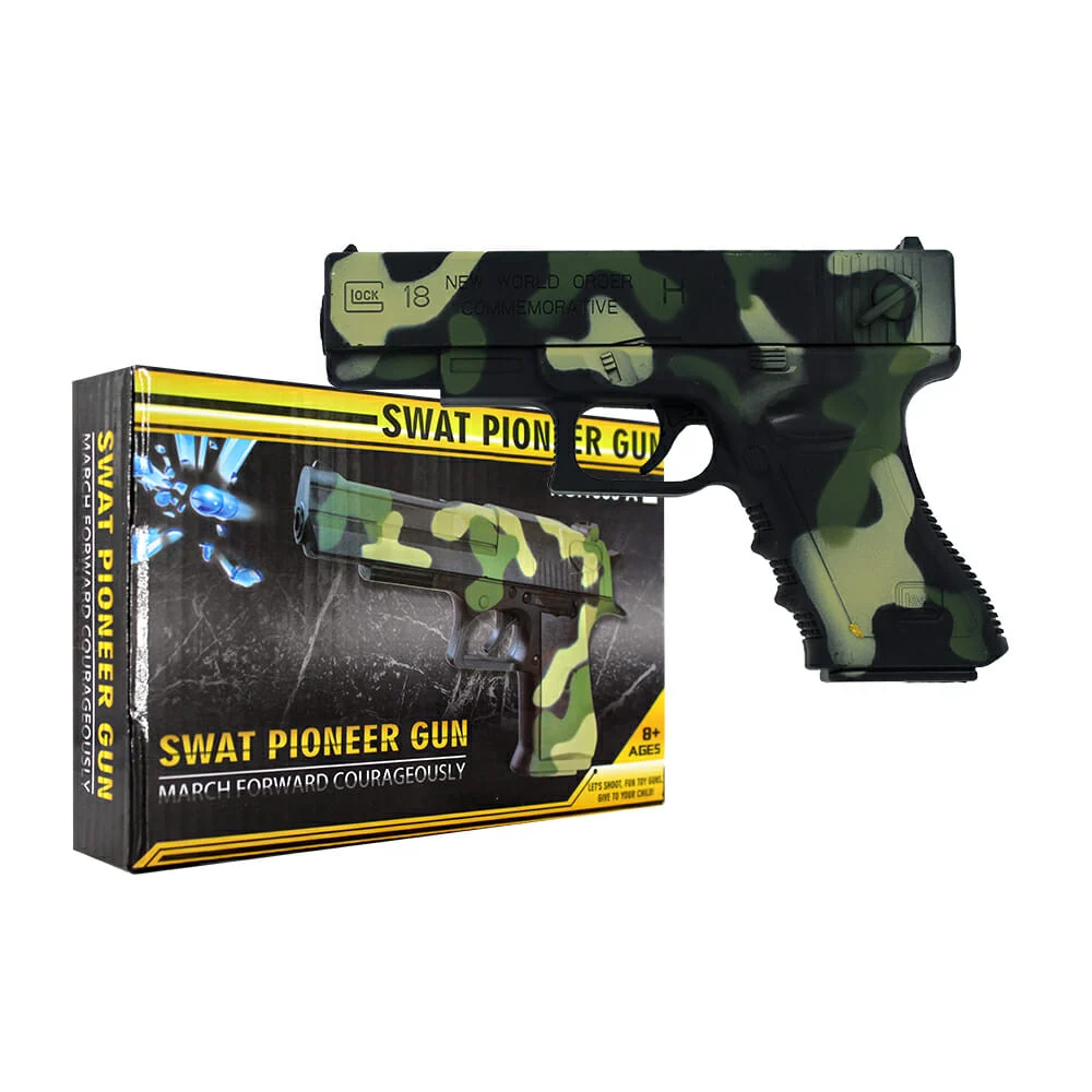 Pistola manual de juguete lanza bolitas de hidrogel 6-7mm, con diseño tipo camuflajeado y mini tiro al blanco / k-18 / 1660-a