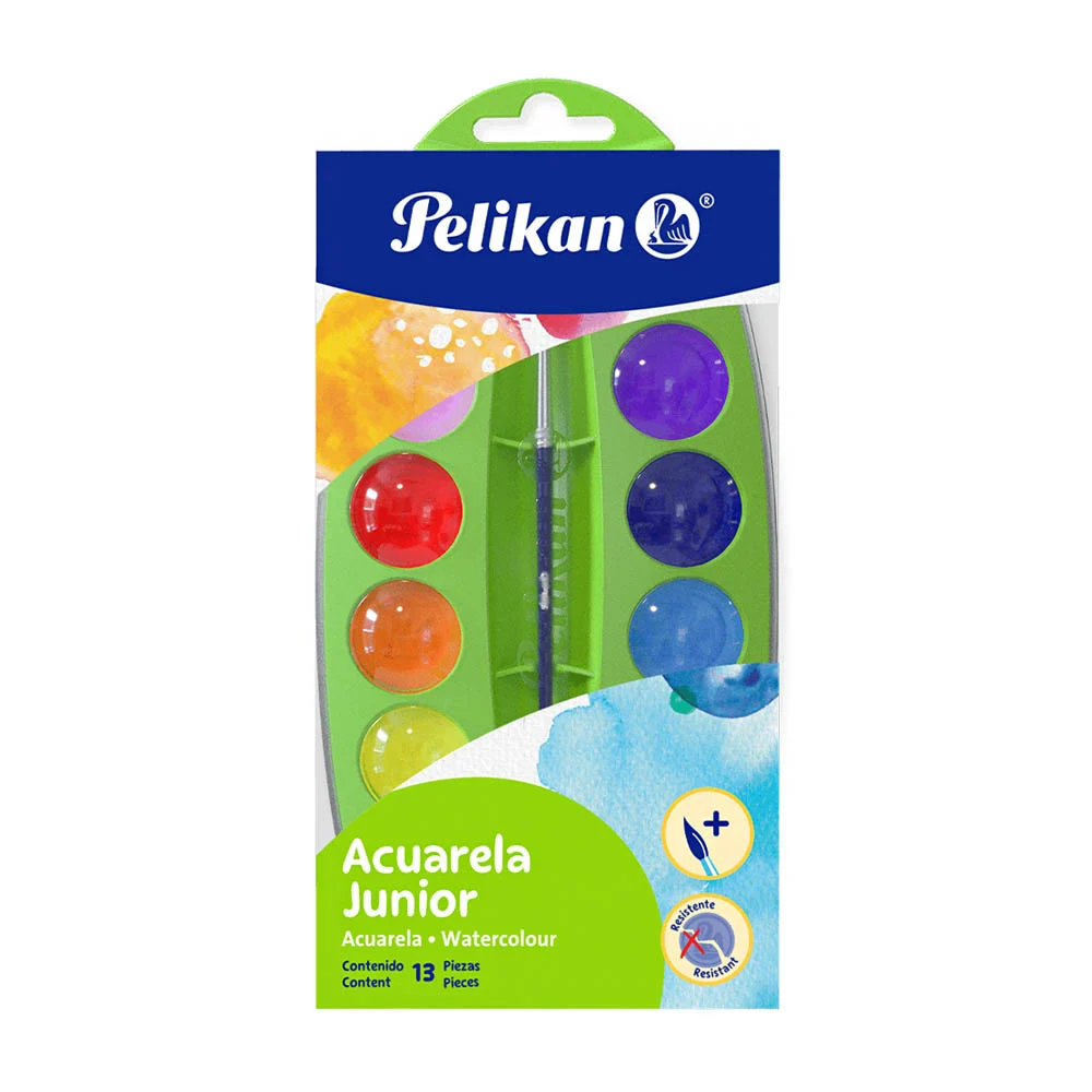 Acuarela junior pelikan + pincel, tonos intensos, variedad / 07501203