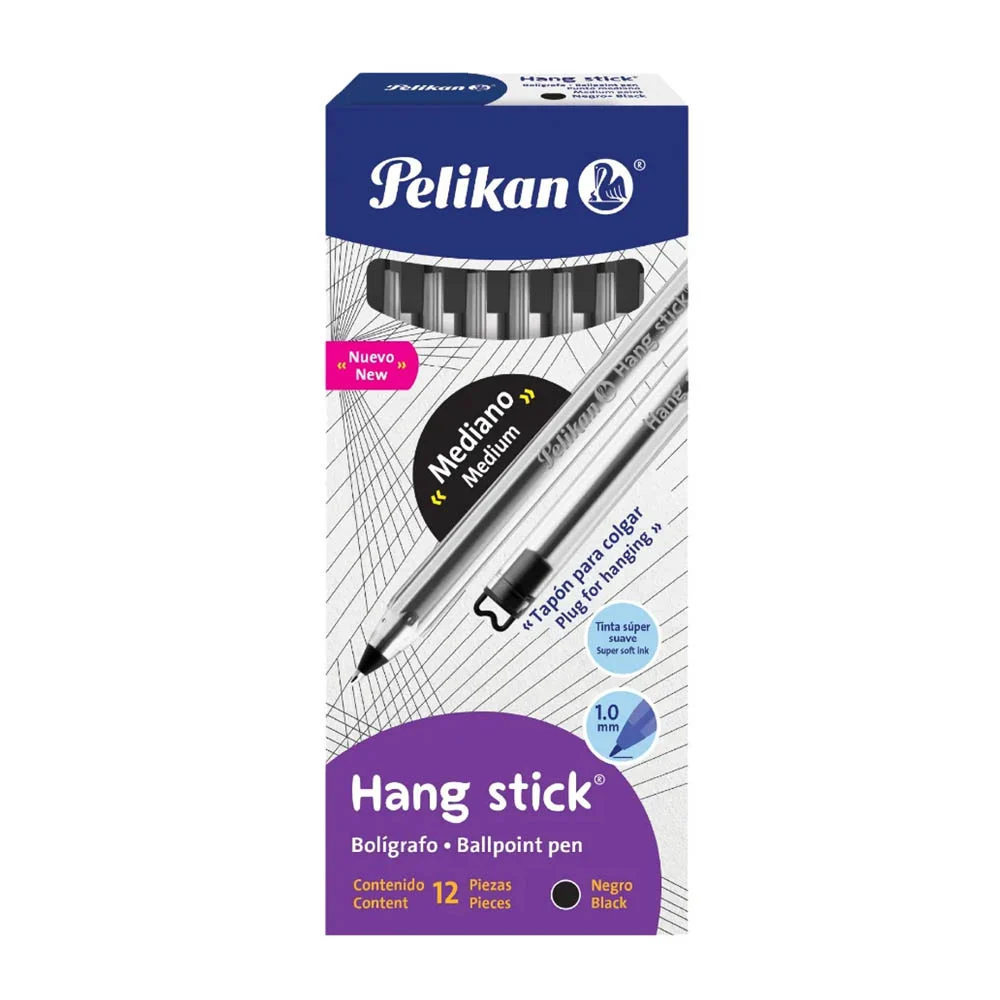 Paquete con 12 plumas-boligrafos hang stick, color negro / 962713