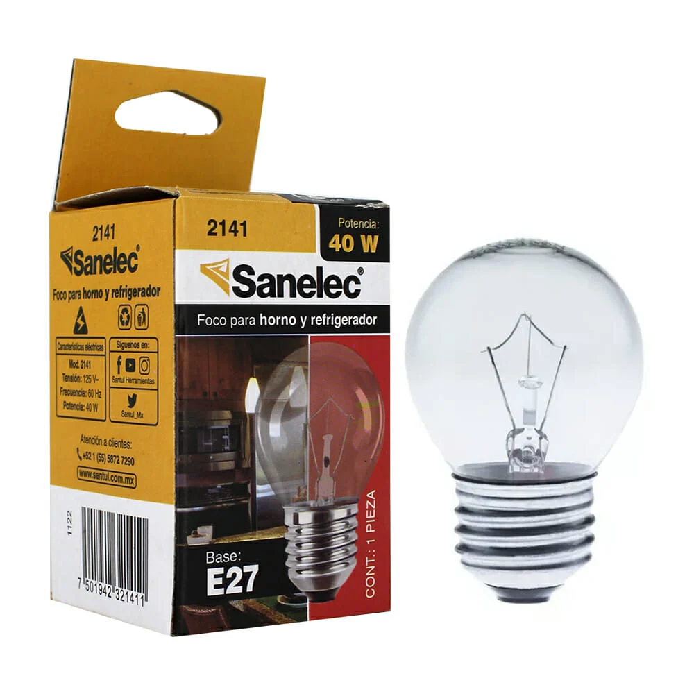Mini foco incandescente transparente sanelec con consumo de 40 watts para horno o refrigerador / 1122