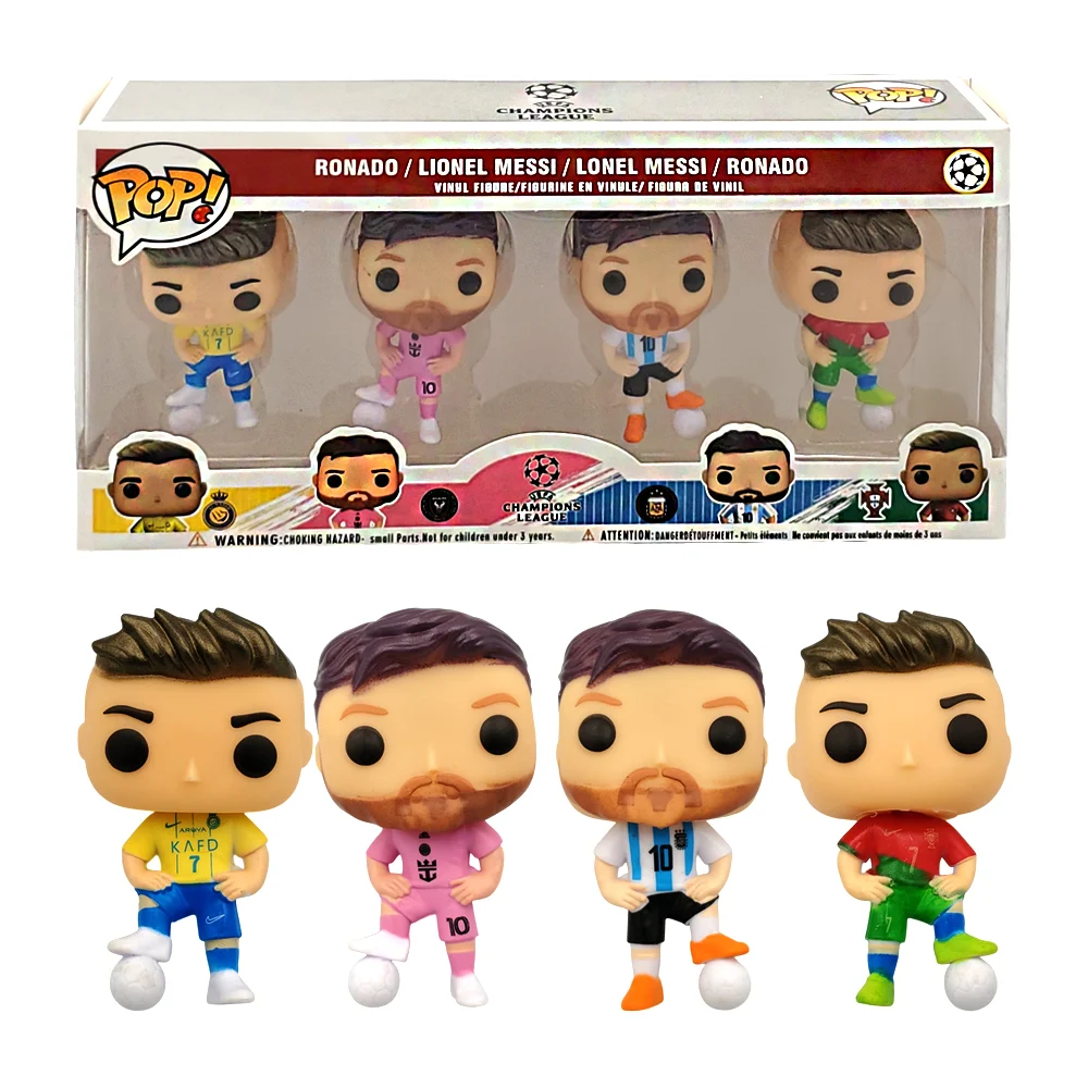 Paquete con 4 pop figuras pequeñas de CR7 y Messi champions league / 240166