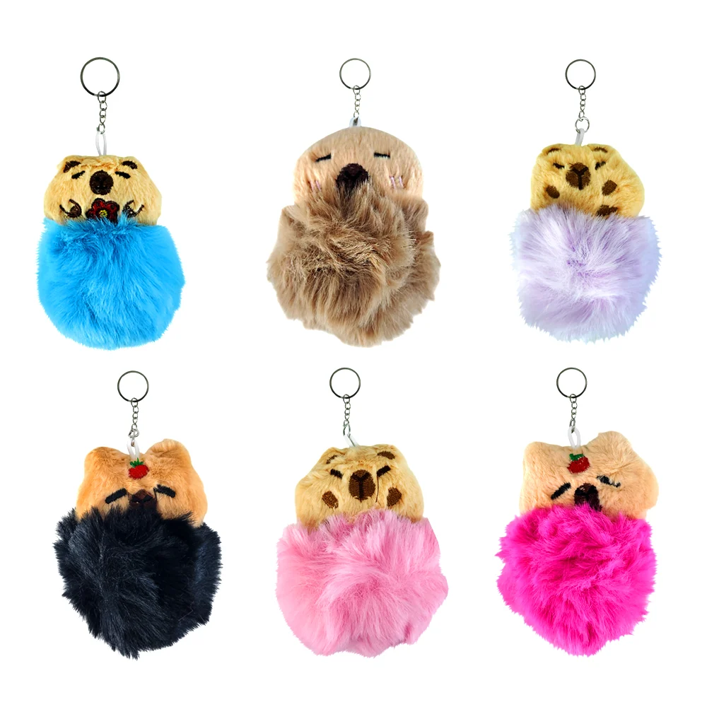 1pza llavero de capibara con decoración de pompom, variedad de colores