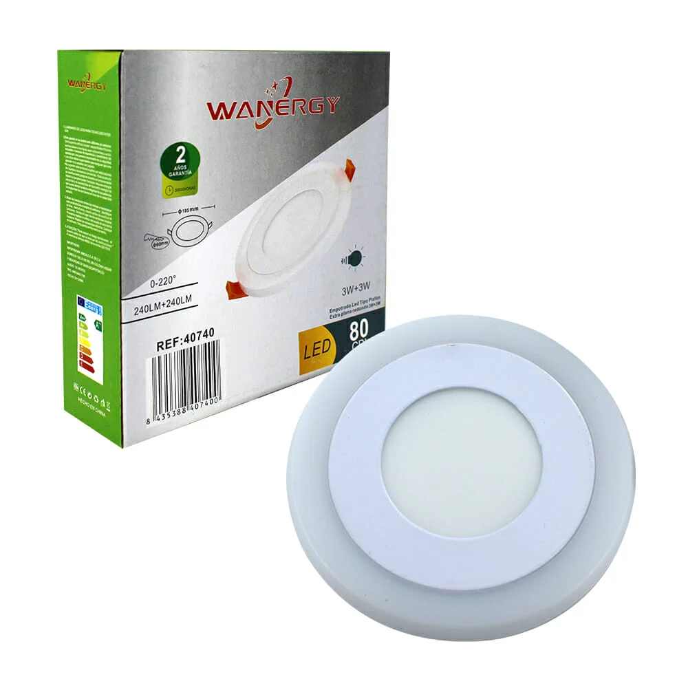 Lámpara de techo empotrable wanergy tipo pláfon extra plana y redonda 3w 40740