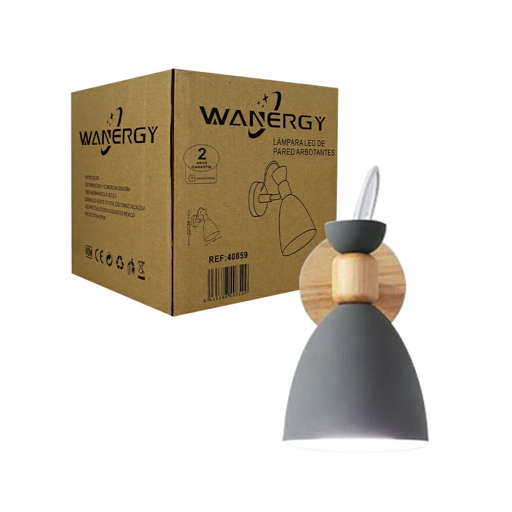 Lámpara led arbotante de pared wanergy con socket e27, 22x15cm / R862