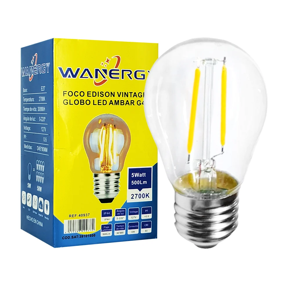 Foco edición vintage, globo led en tono ámbar 4.5x8.7cm / wanergy 40937