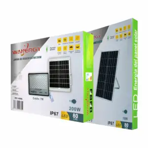 Lámpara reflectora led wanergy 200w 24x29.5cm + panel solar 29x35cm, …