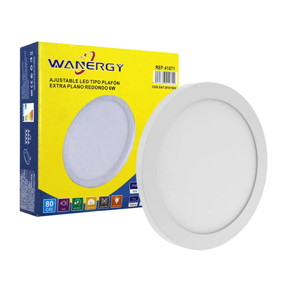 Plafón plano led redondo wanergy de luz blanca con luminosidad de 600 lúmenes y consumo de 6 watts / 41071
