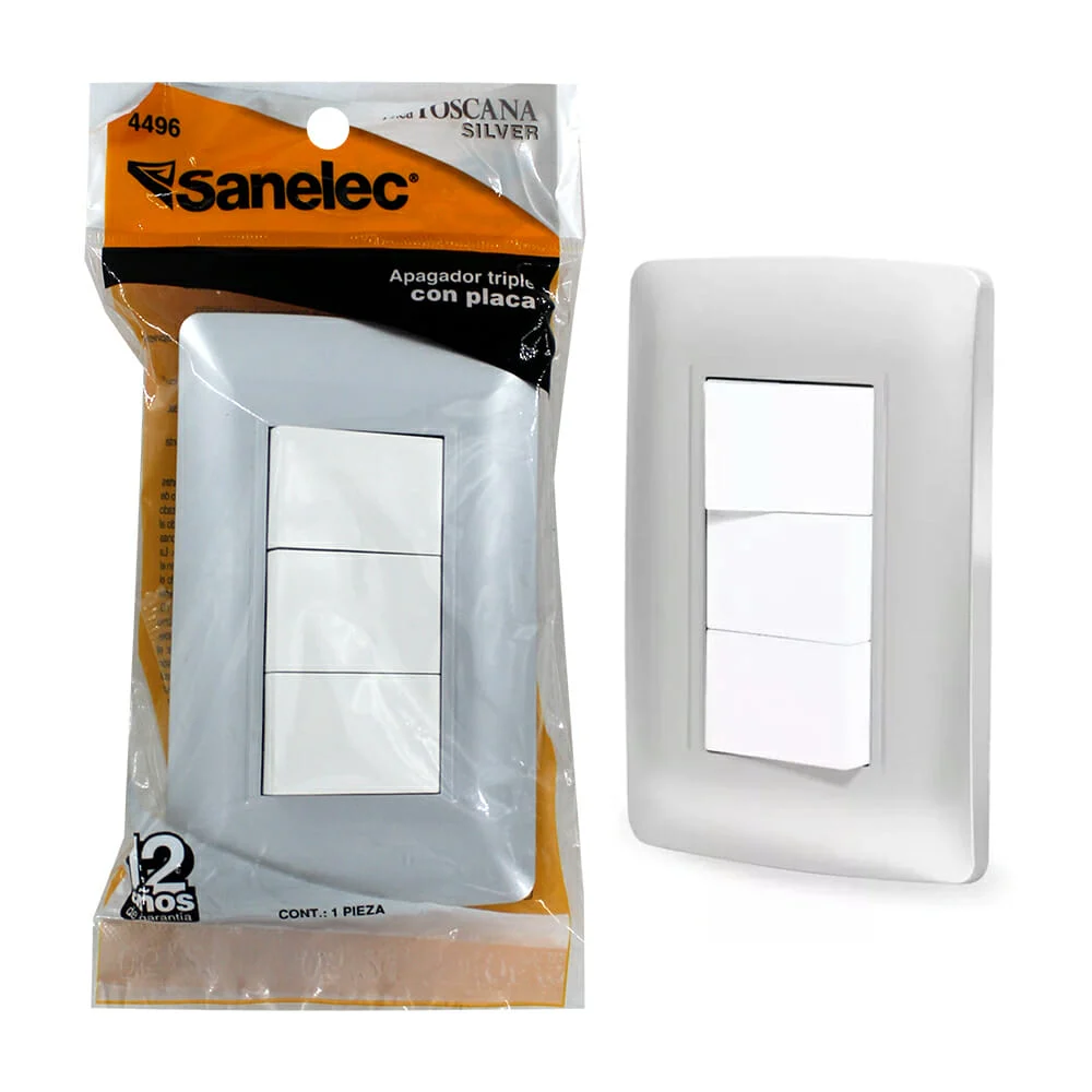 Placa sanelec apagador triple línea tos...