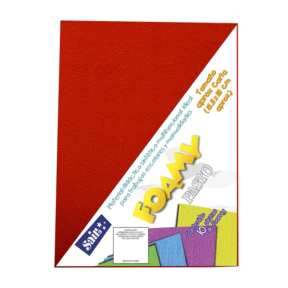 Paquete con 10 hojas de foamy plush pasto tamaño carta color rojo / 100012