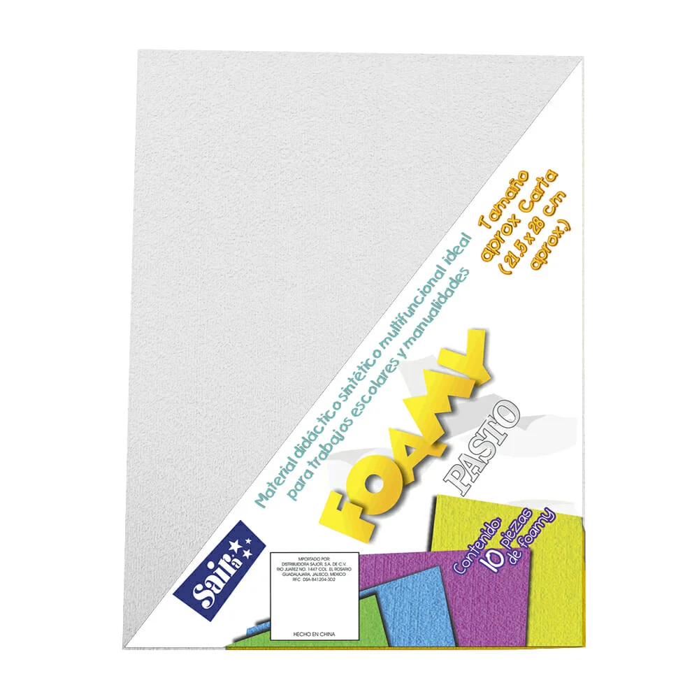 Paquete con 10 hojas de foamy plush pasto tamaña carta color blanco / 100296