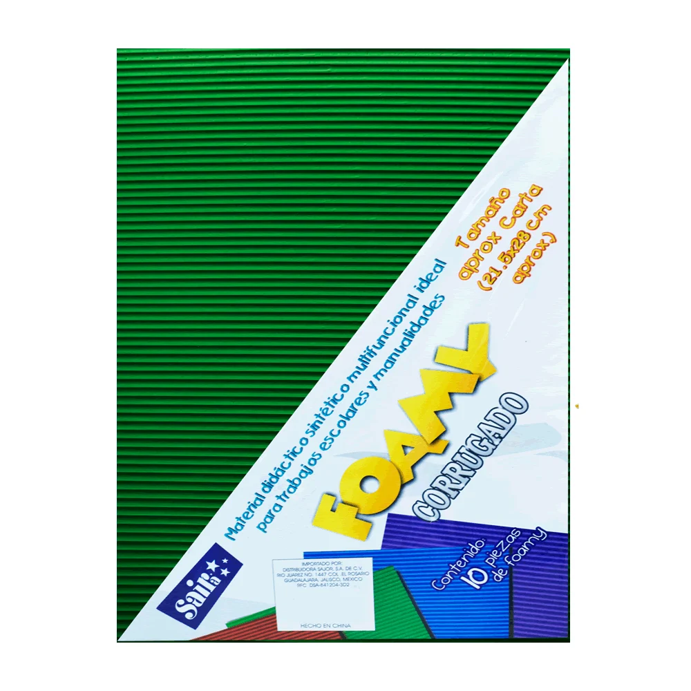 Paquete con 10 hojas de foamy corrugado tamaño carta color verde bandera / 131139