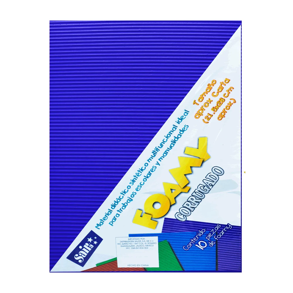 Paquete con 10 hojas de foamy corrugado tamaño carta color azul marino / 131177
