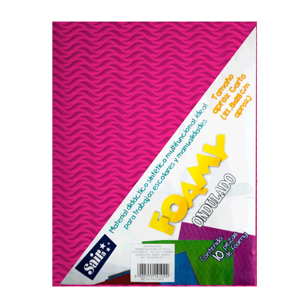 Paquete con 10 hojas de foamy ondulado tamaño carta color fucsia / 141046