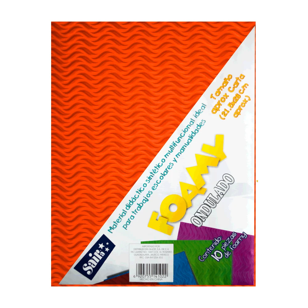 Paquete con 10 hojas de foamy ondulado tamaño carta color naranja / 141084