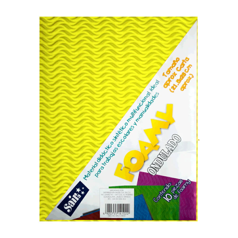 Paquete con 10 hojas de foamy ondulado tamaño carta color amarillo / 141114