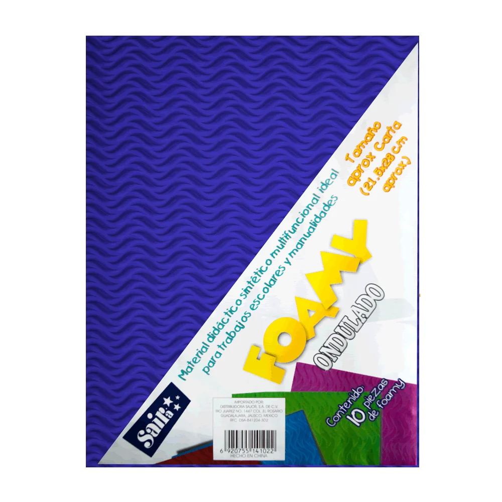 Paquete con 10 hojas de foamy ondulado tamaño carta color azul marino / 141176