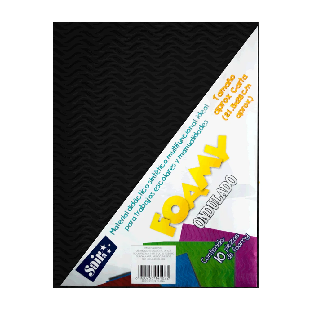 Paquete con 10 hojas de foamy ondulado tamaño carta color negro / 141282