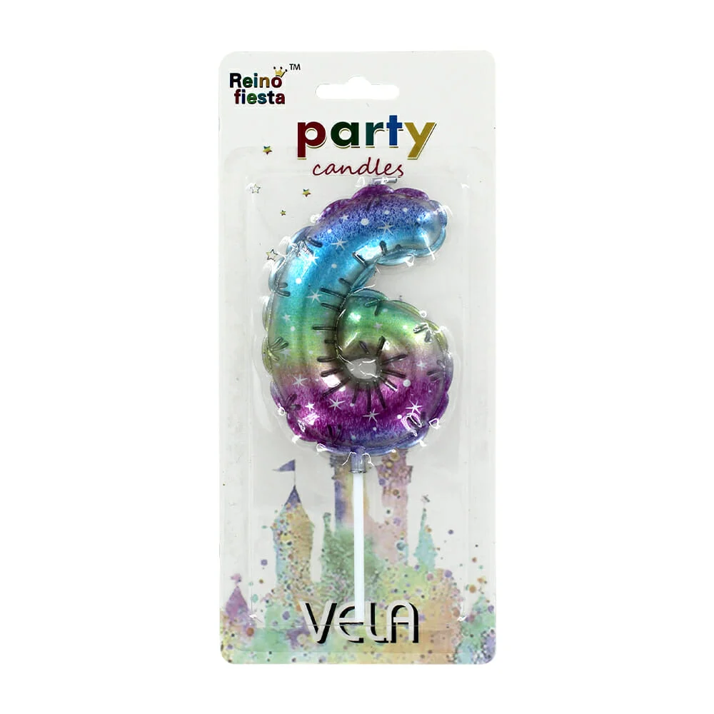 1pza Vela grande multicolor reino fiesta...