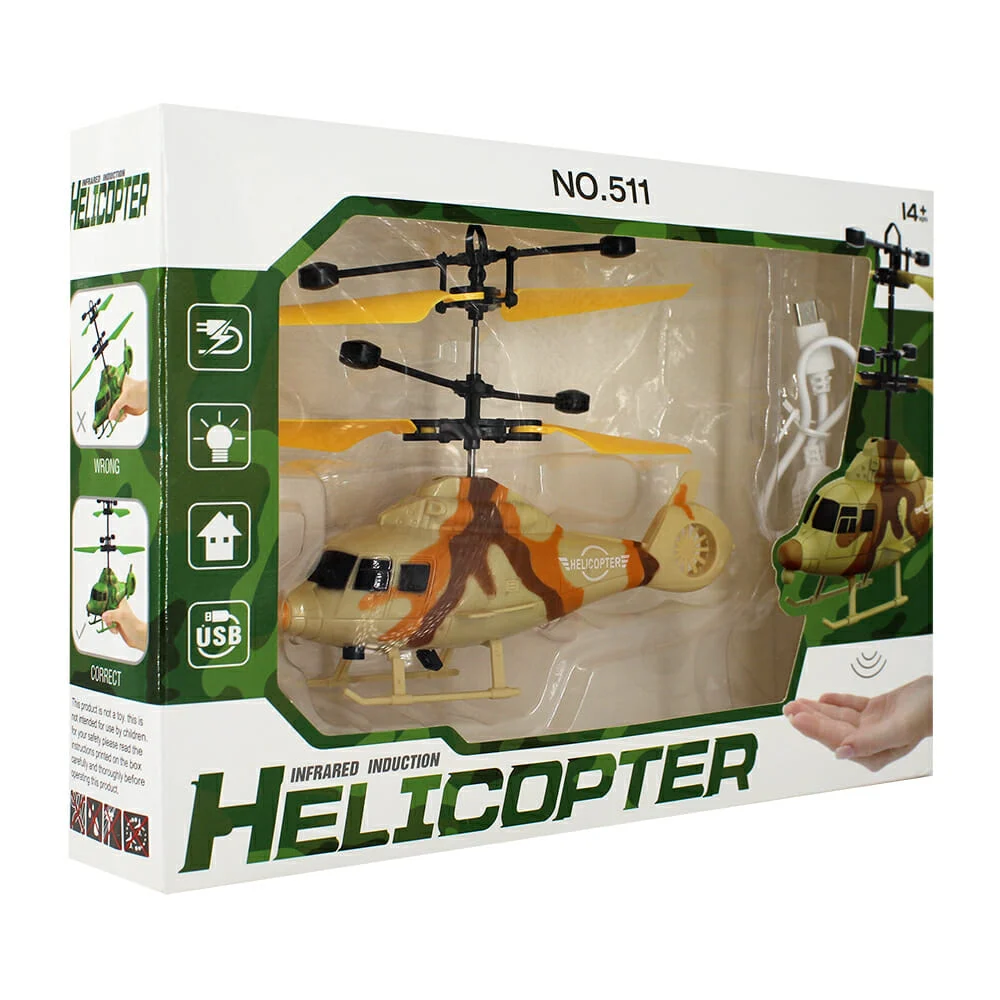 Drone helicoptero recargable, con función de vuelo inductivo y diseño tipo camuflajeado / 511