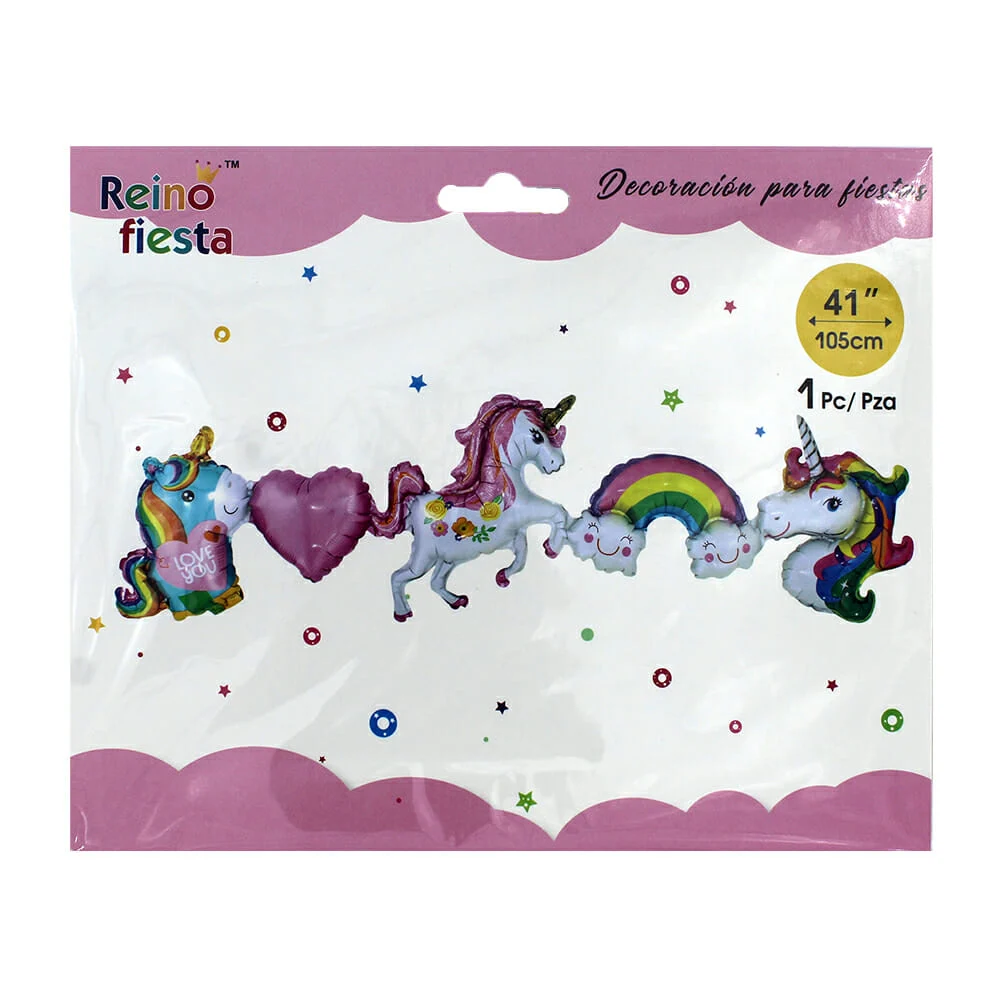 Set de globos reino fiesta en forma de unicornios, corazón y arcoíris / 51486