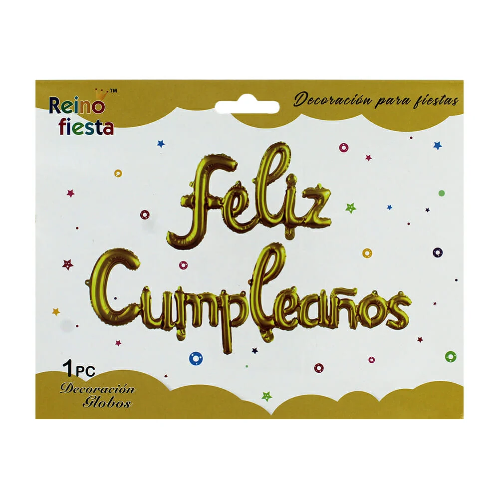 Set de globos metálicos reino fiesta con leyenda de feliz cumpleaños, variedad de colores / 51487