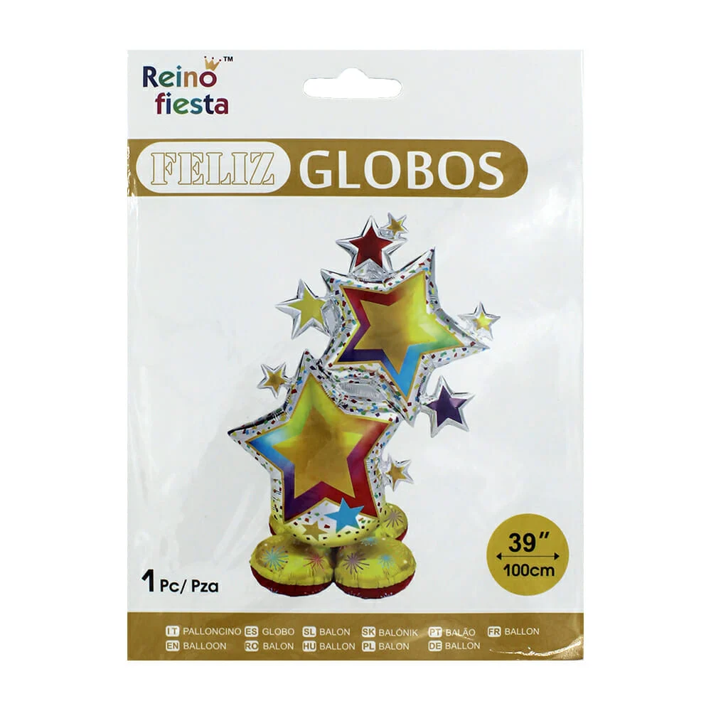 Globo metálico decorativo reino fiesta con forma de estrellas y base 100cm / 51492